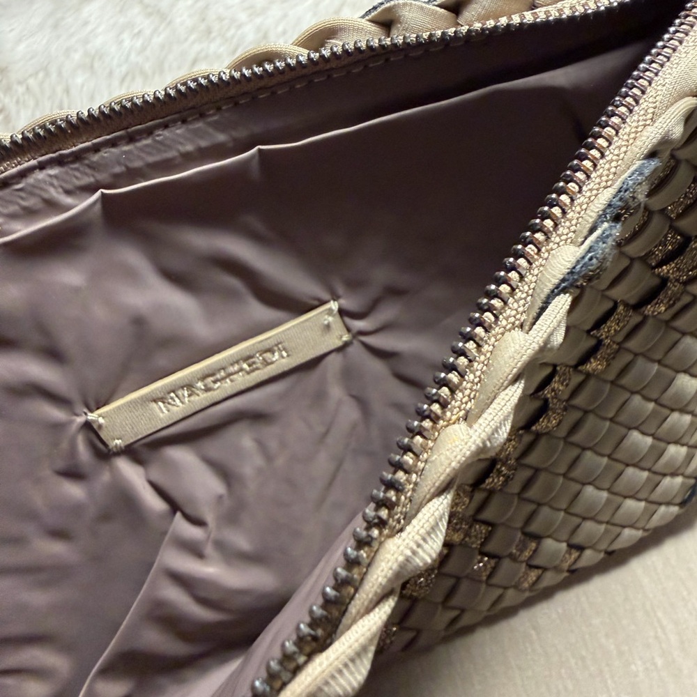 Naghedi Woven Clutch in Taupe with Metallic Accents - Picture 3 of 5